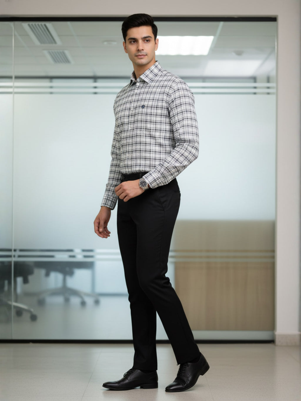 Men’s Classic Checker-ed Formal Shirt – Office Wear Set