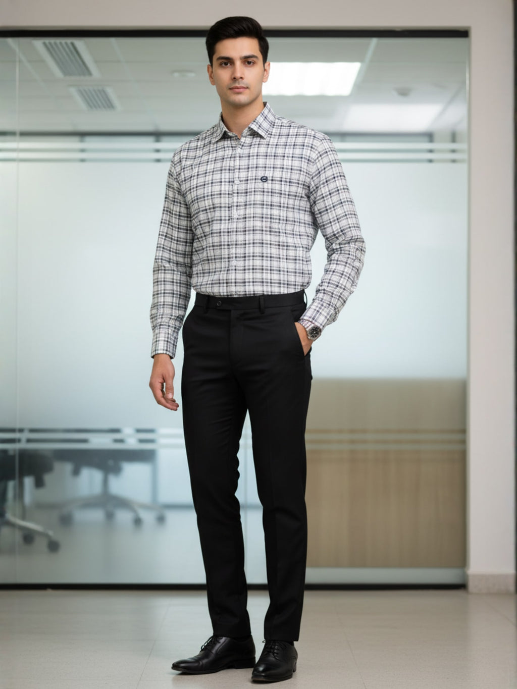 Men’s Classic Checker-ed Formal Shirt – Office Wear Set