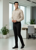 Men’s Beige Printed Formal Shirt – Stylish Office Wear Set