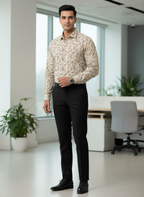 Men’s Beige Printed Formal Shirt – Stylish Office Wear Set