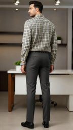 Men’s Beige & Grey Checker-ed Formal Shirt – Classic Office Wear Set