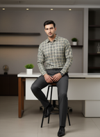 Men’s Beige & Grey Checker-ed Formal Shirt – Classic Office Wear Set
