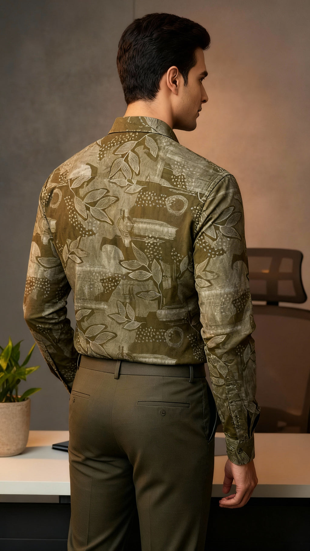 Men’s Brown Printed Formal Shirt – Stylish Office & Business Wear Set