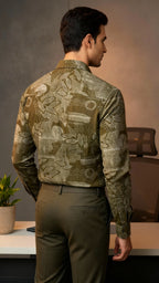 Men’s Brown Printed Formal Shirt – Stylish Office & Business Wear Set