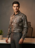 Men’s Brown Printed Formal Shirt – Stylish Office & Business Wear Set
