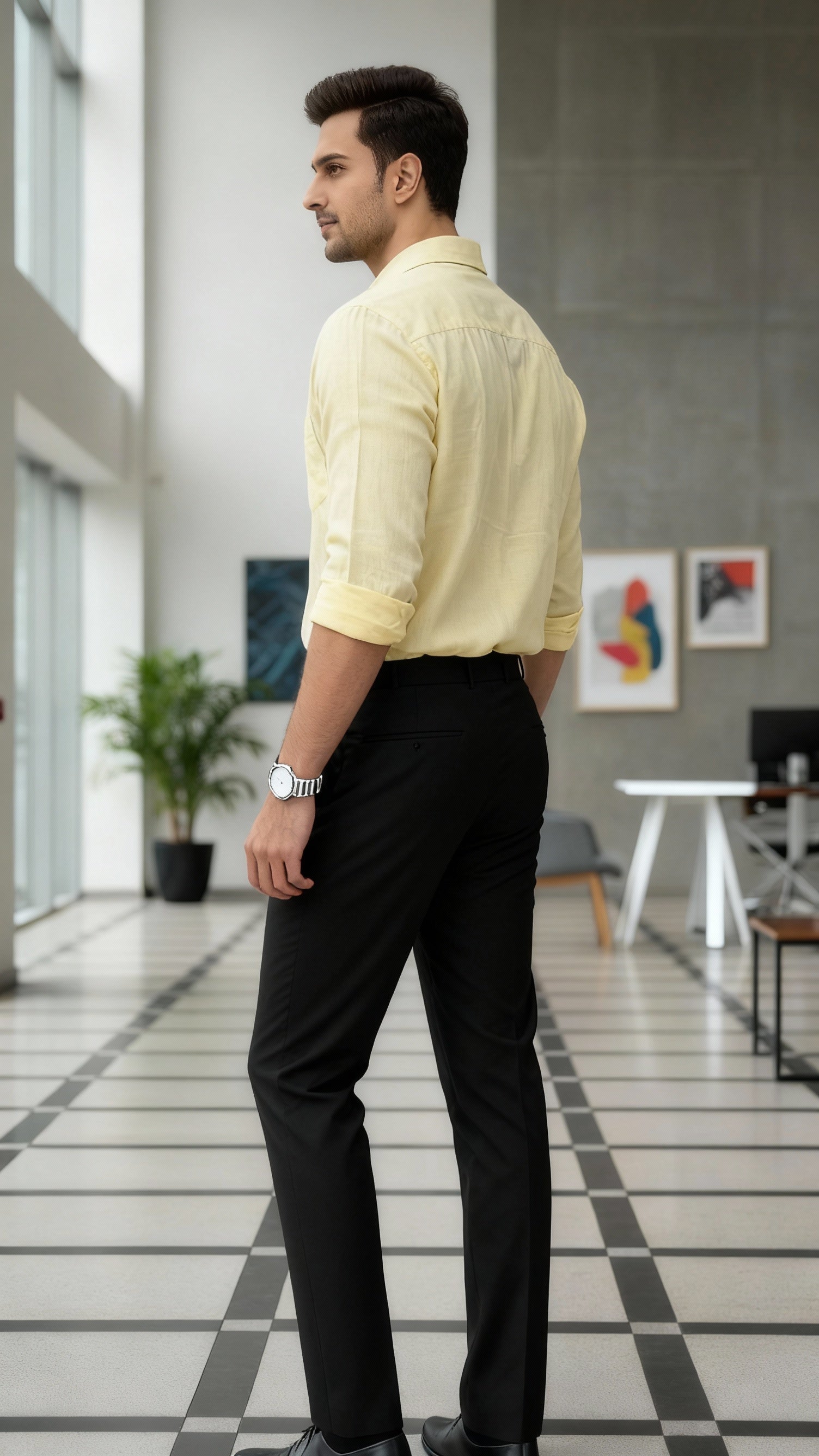 Men’s Light Yellow Formal Shirt – Sophisticated Office Wear