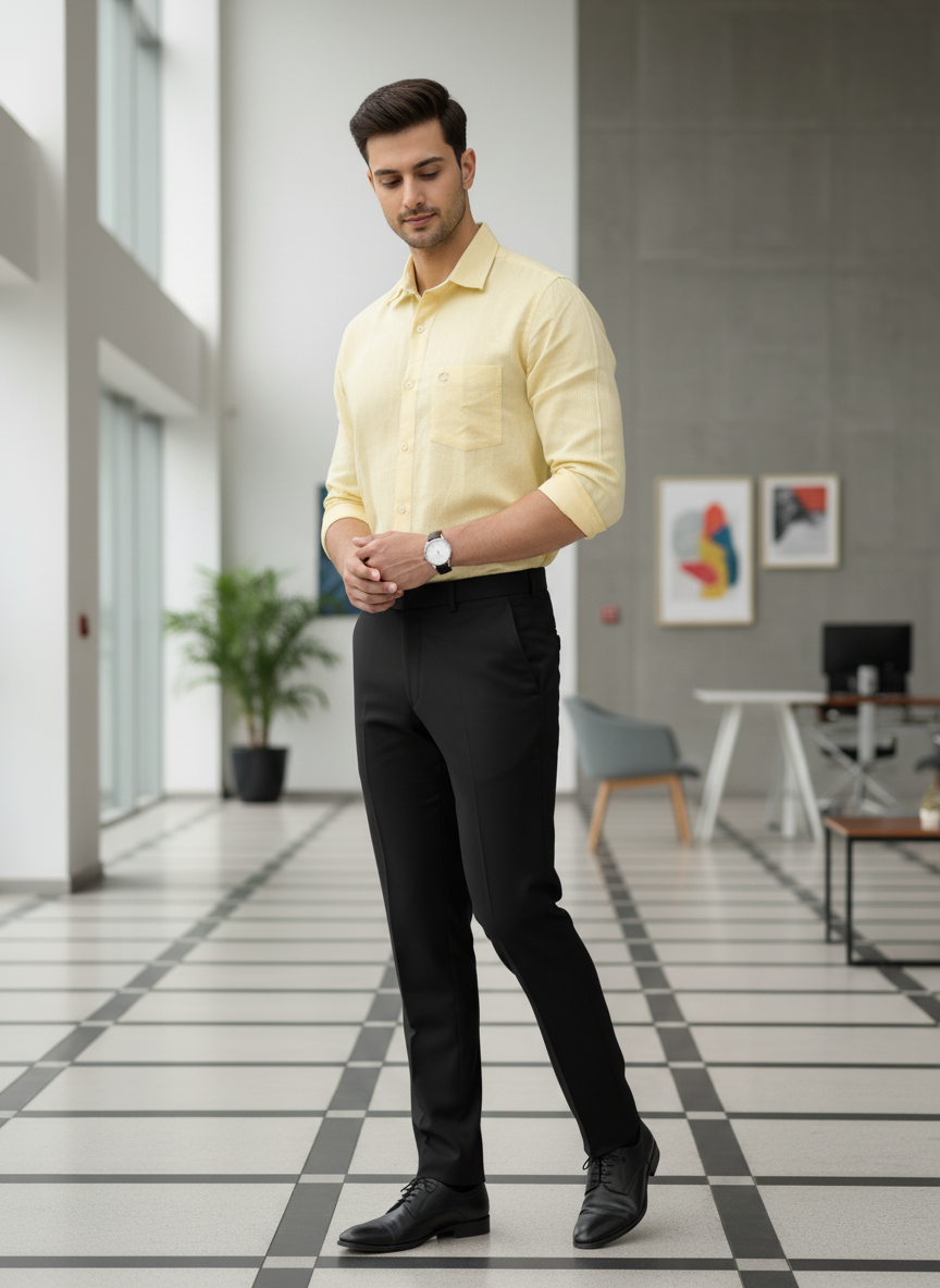 Men’s Light Yellow Formal Shirt – Sophisticated Office Wear