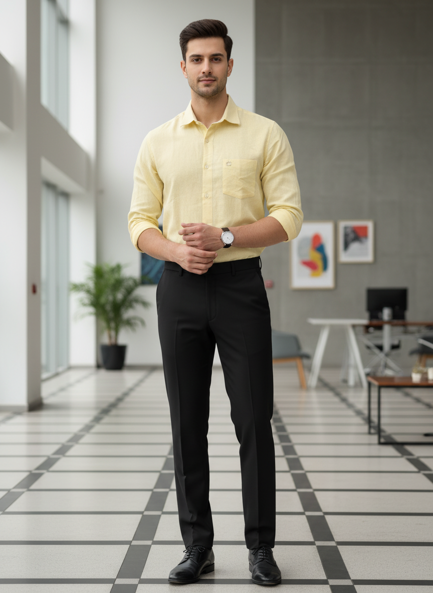 Men’s Light Yellow Formal Shirt – Sophisticated Office Wear