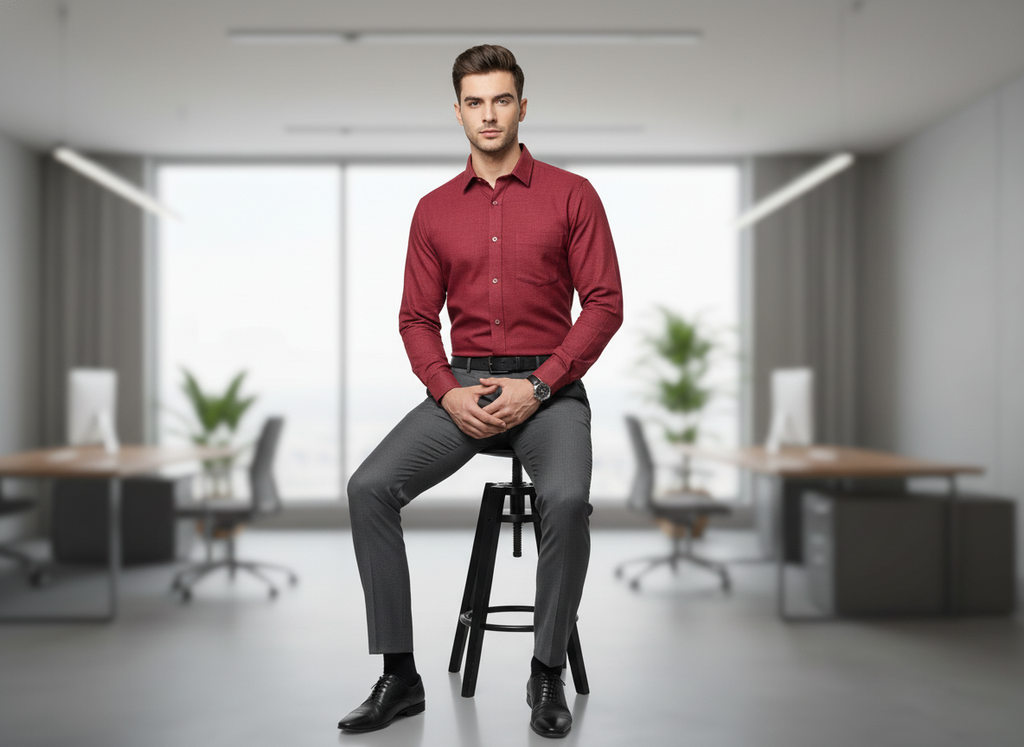 Men’s Maroon Formal Shirt – Classic Business Look