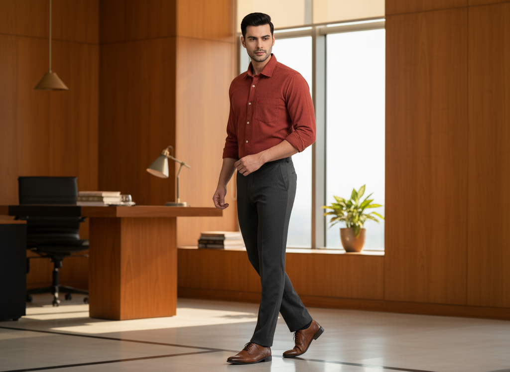 Men’s Rust Red Formal Shirt – Elegant Office Look