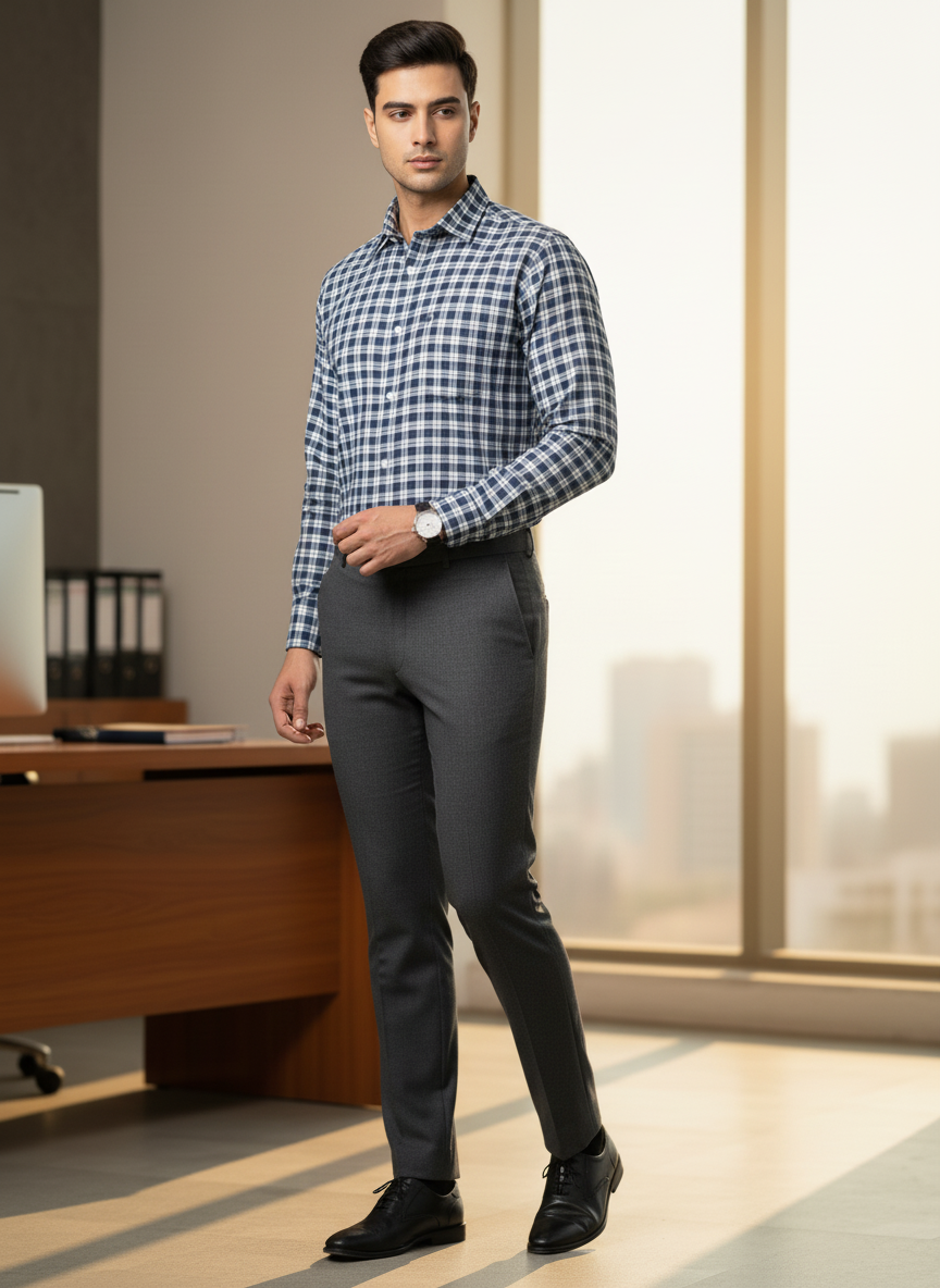 Men’s Checked Formal Shirt | Smart Office & Semi-Formal Wear Set