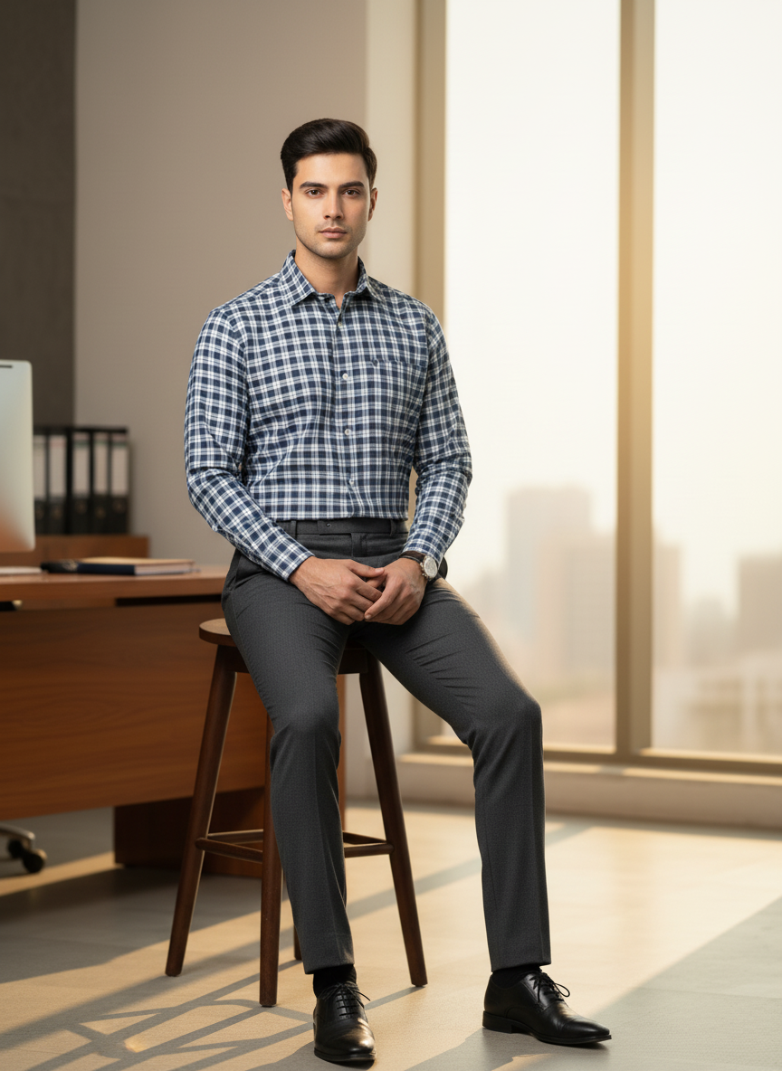 Men’s Checked Formal Shirt | Smart Office & Semi-Formal Wear Set