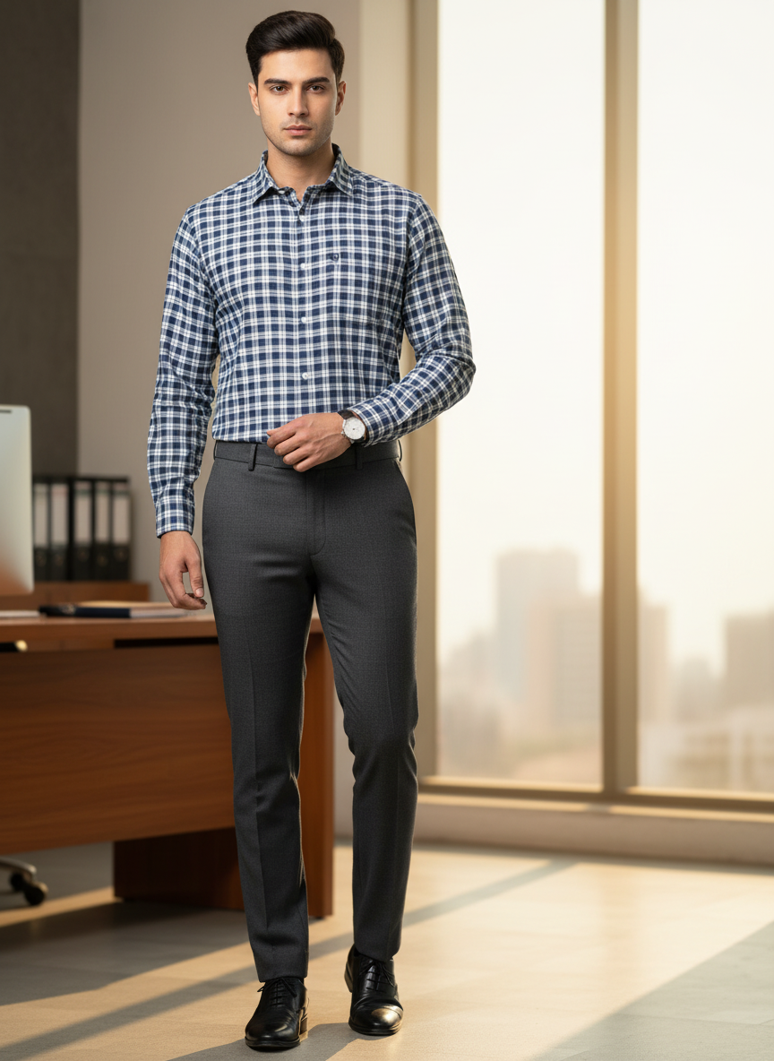 Men’s Checked Formal Shirt | Smart Office & Semi-Formal Wear Set