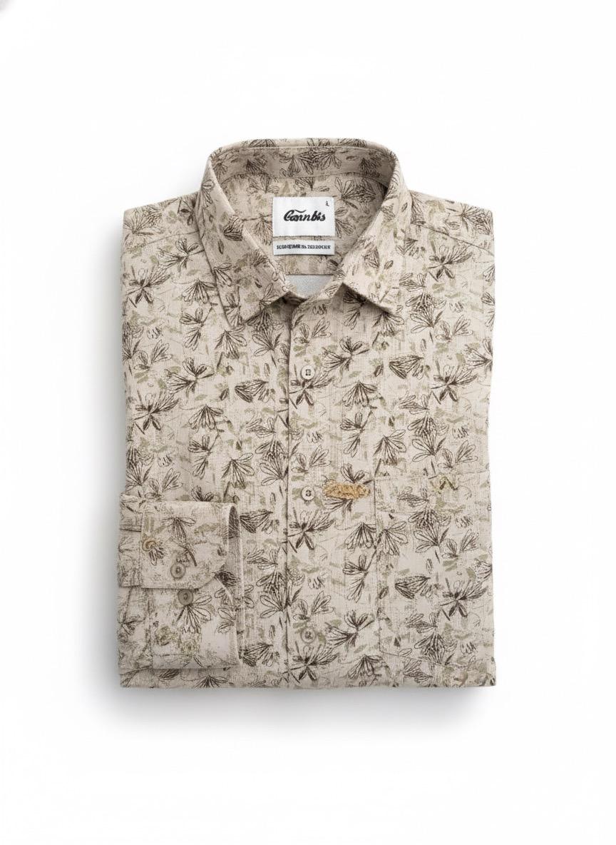 Men’s Beige Printed Formal Shirt – Stylish Office Wear Set